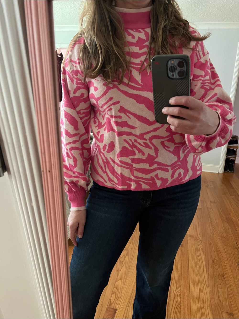 Fate Anthropologie Pink Animal Print Sweater Size Small